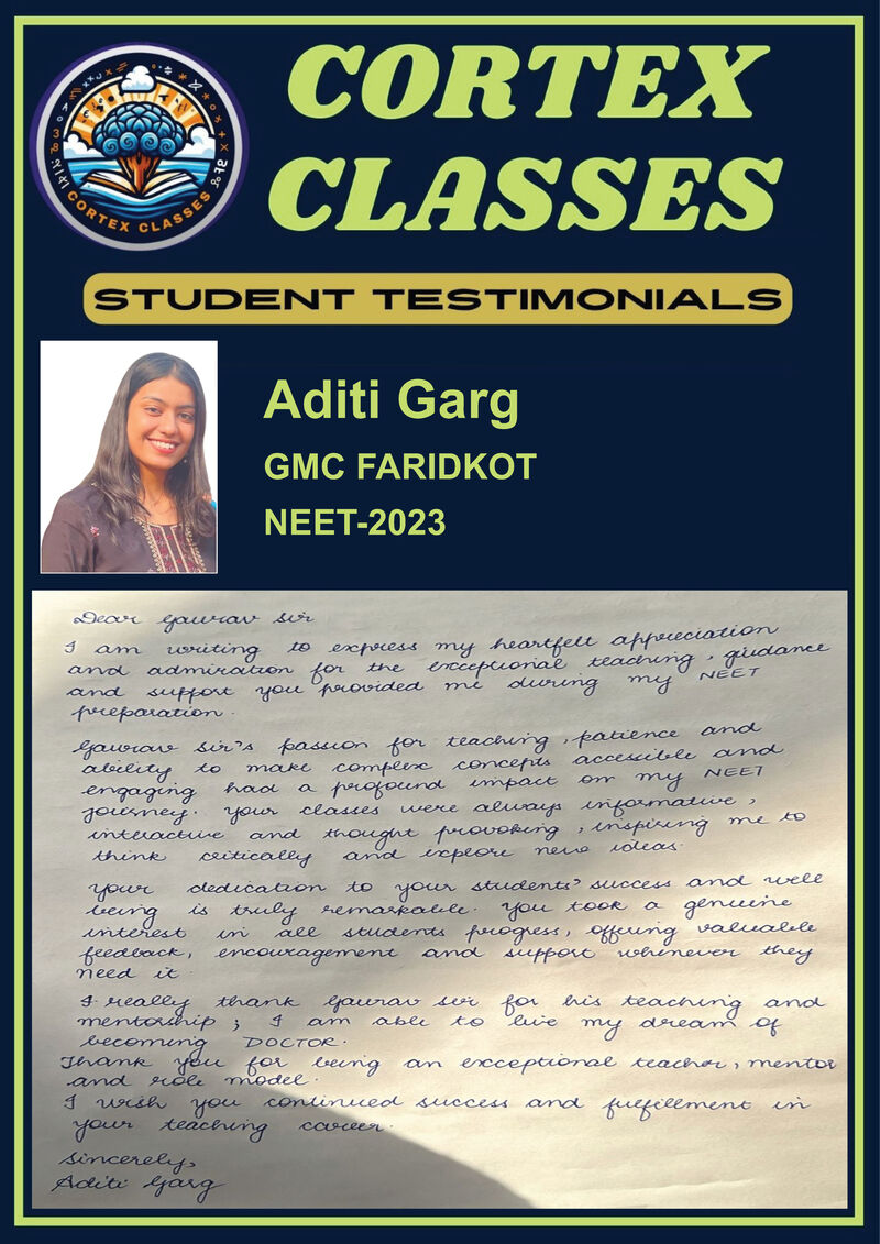 Testimonial by Aditi Garg — NEET 2023 — GMC Faridkot