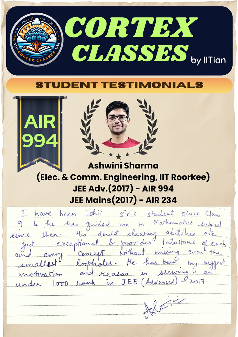 Testimonial by Ashwini Sharma — JEE Advanced 2017 — AIR 994 | IIT Roorkee (ECE)
