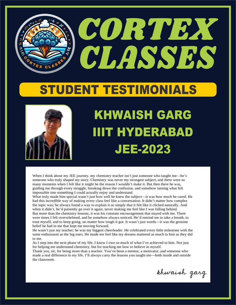 Testimonial by Khwaish Garg — JEE 2023 — IIIT Hyderabad