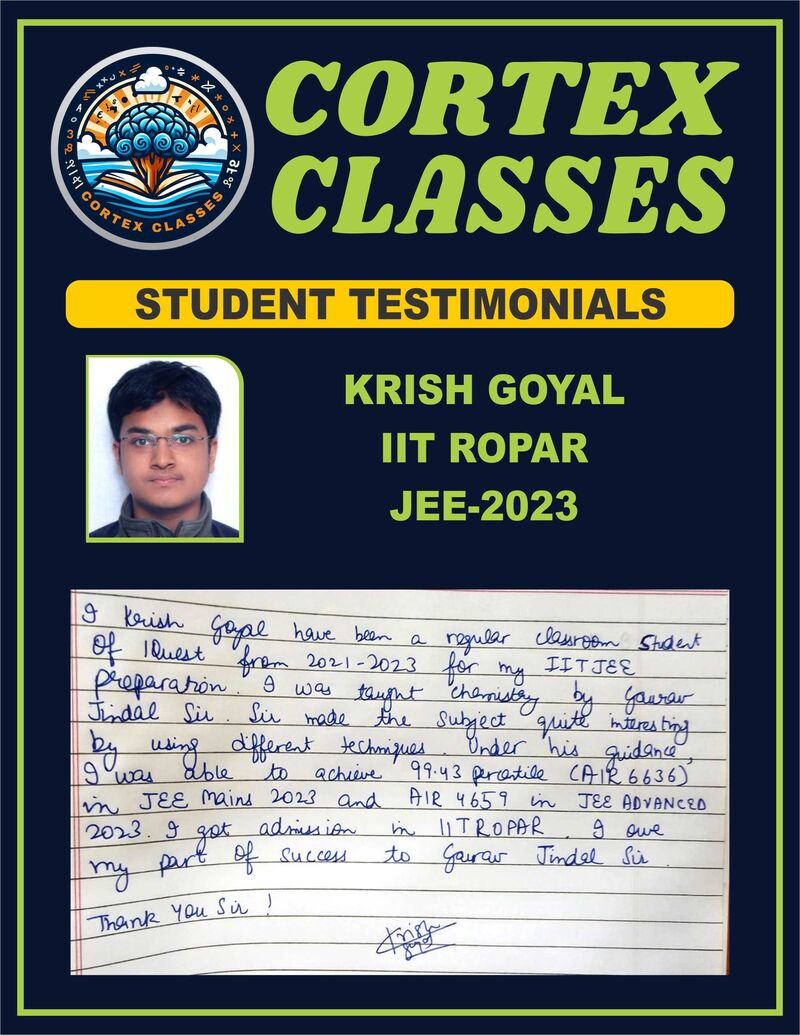 Testimonial by Krish Goyal — JEE 2023 — IIT Ropar