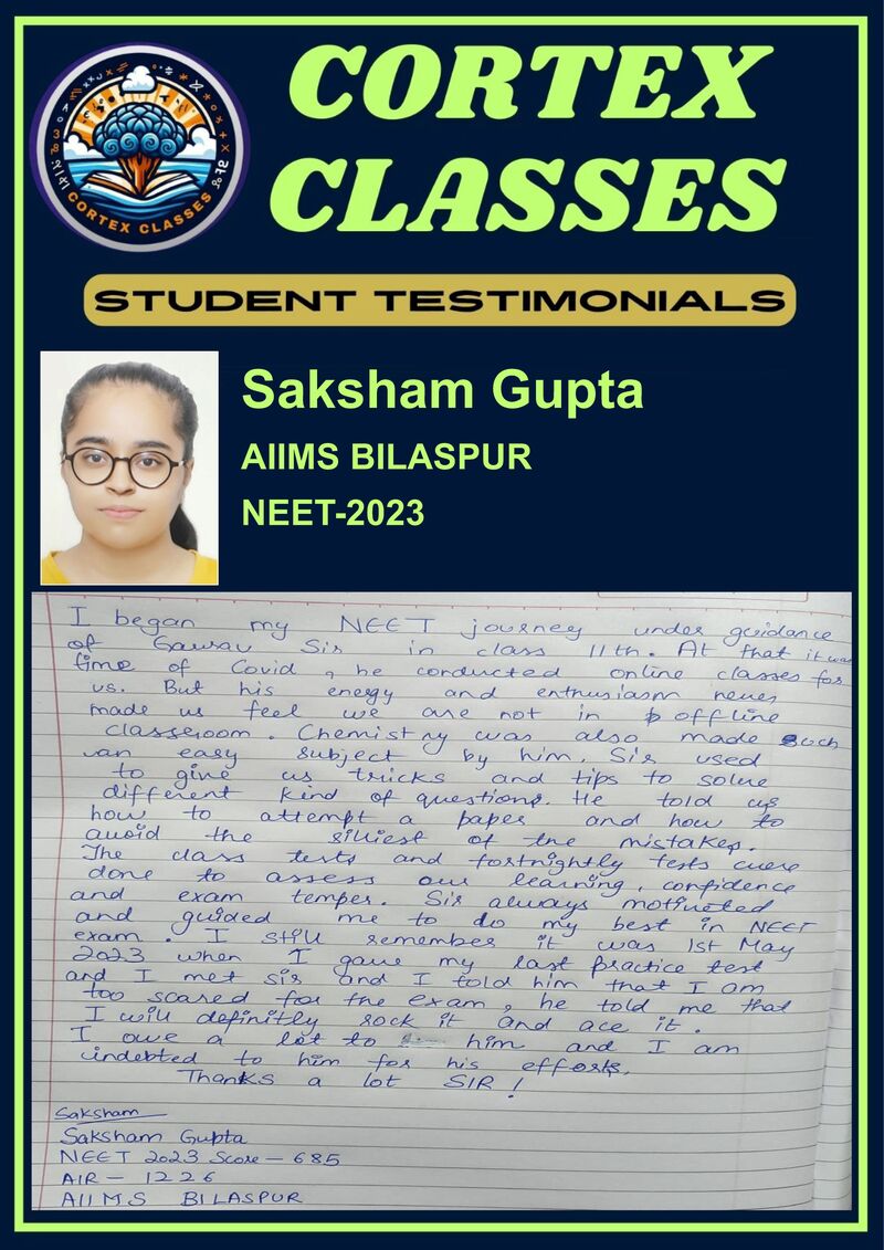 Testimonial by Dr. Saksham Gupta — NEET 2023 — AIIMS Bilaspur